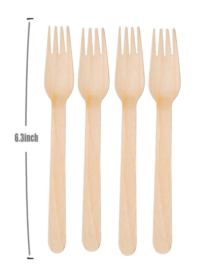 KFJBPB 100 Pack Disposable Wooden Forks, 6.3 Inch Length-Eco-Friendly, Compostable and Biodegradable Cutlery for Parties, Birthday, BBQ, Weddings, Picnics - Image 2